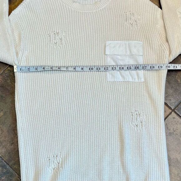 Ser.O.Ya Cream Devin Oversized Distressed Sweater Front Pocket Small - Picture 9 of 12
